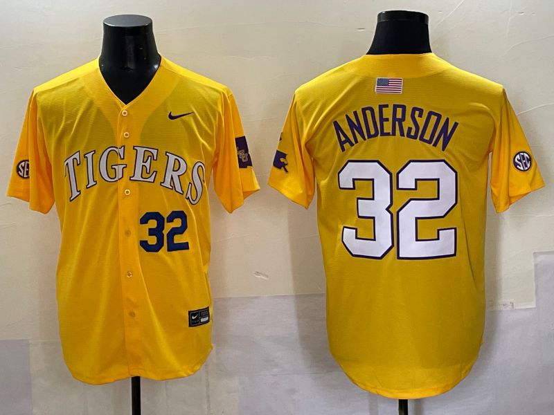 Men 2025 LSU Tigers #32 Anderson Yellow Joint Name Nike NCAA Jersey style 2